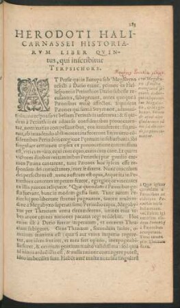 Herodoti Halicarnassei Historiarum Liber Quintus, qui inscribitur Terpsichore.