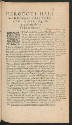 Herodoti Halicarnassei Historiarum Liber Quintus, qui inscribitur Terpsichore.