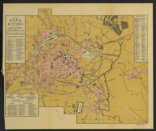 Plan von Zittau , 1:10 000, Lithographie, 1924 : Plan von Zittau / nach Plänen des Stadtbauamtes. - Rev. 1924. - 1:10 000. - Zittau : Haupt u. Schwager, 1924. - 1 Kt. : Lithogr. ; 43 x 33 cm
