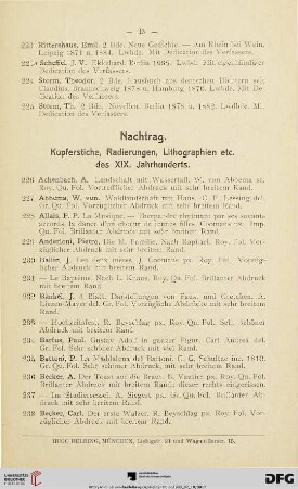 Nachtrag. Kupferstiche, Radierungen, Lithogaphien etc. des XIX. Jahrhunderts (Nr. 226-420)