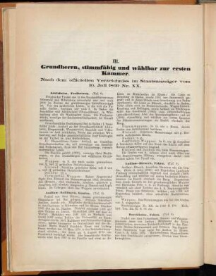 III. Grundherrn, stimmfähig und wählbar zur ersten Kammer.