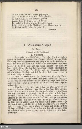 III. Volkskundliches