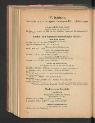 IV. Institute, Seminare und angeschlossene Einrichtungen