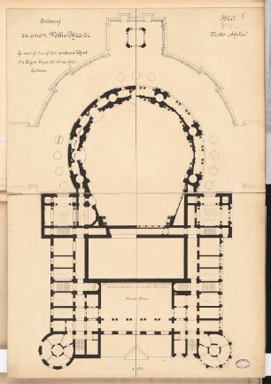 Volkstheater Schinkelwettbewerb 1892: Grundriss unterer Teil der Logen, bzw. Aussichtsgalerie 1:150