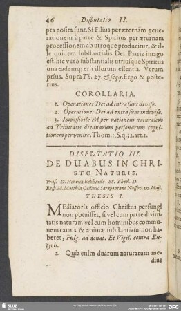 Disputatio III. De Duabus In Christo Naturis