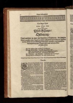 Der Ander Theil/ im Ersten Haupt-Theil dieses Neuen vollkommenen Pferd-Schatzes: Ordnung