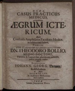 Casus Practicus Medicus, proponens Aegrum Ictericum