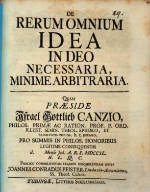 De rerum omnium idea in Deo necessaria, minime arbitraria