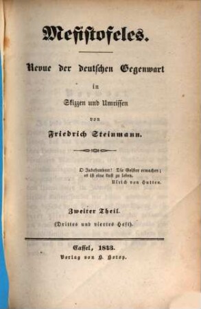 Mefistofeles : Revue d. dt. Gegenwart in Skizzen u. Umrissen. 2. 1843 = H. 3 - 4