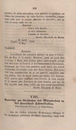 VIII. Beiträge zur Geschichte des Münzwesens in der Herrschaft Schmalkalden.