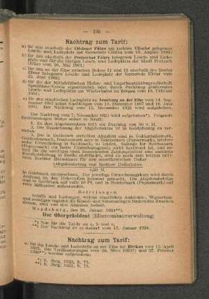 Nachtrag zum Tarif: