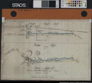 Dahlinghausen. "Grund- und Seiger Riß von dem Steinkohlen Bergbau am Dörrel ohnweit Lintorf." "Nr. 2" Vergrößerter Ausschnitt aus der Karte Nr. 1-3, 5-9 Ausf.-Art: Farbige Zeichnung auf Leinen gezogen Herst.: Rausch Format: 32 x 49 cm Maßstab: 1 : 800