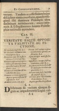 Cap. II. De Veritate Eique Opposita Falsitate Ac Fictione