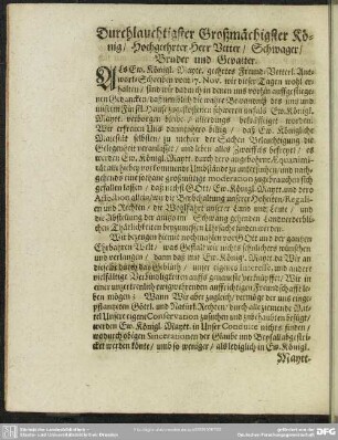 Durchlauchtigster Großmächigster König, Hochgeehrter Herr Vetter, Schwager, Bruder und Gevatter