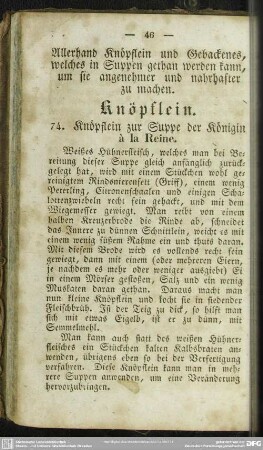 Allerhand Knöpflein und Gebackenes, welches in Suppen gethan werden kann, um sie angenehmer und nahrhafter zu machen