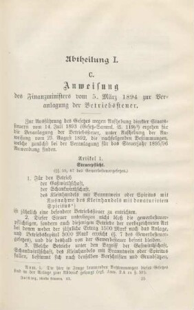 C. Anweisung des Finanzministers vom 5. März 1984 zur Veranlagung der Betriebssteuer