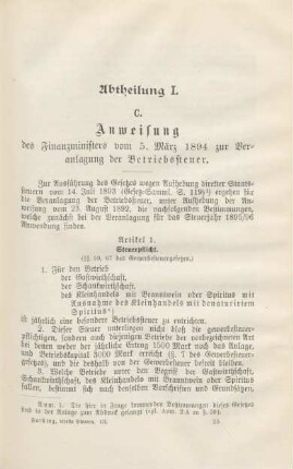 C. Anweisung des Finanzministers vom 5. März 1984 zur Veranlagung der Betriebssteuer