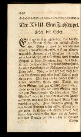 Der XVIII. Gewissensscrupel. Ueber das Gebet