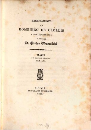 Ragionamento di Domenico de Crollis a sua eccellenza il principe D. Pietro Odescalchi