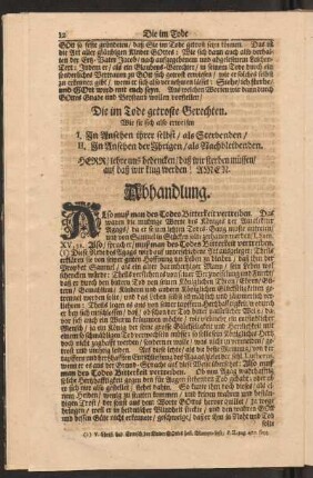 Die im Tode getroste Gerechten ... Abhandlung