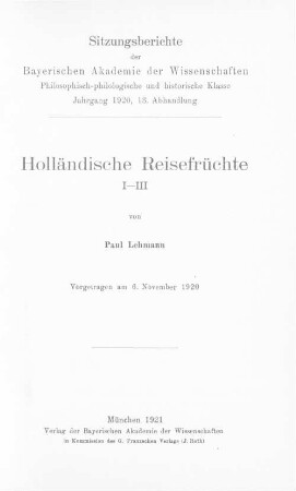 Holländische Reisefrüchte : I - III