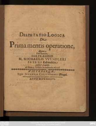 Disputatio Logica De Prima mentis operatione