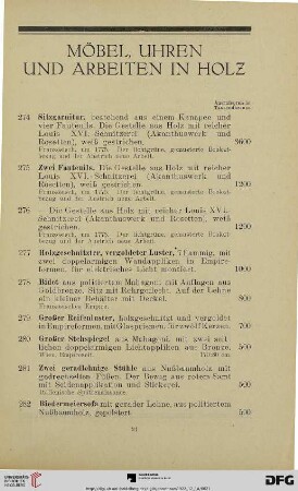 Möbel, Uhren und Arbeiten in Holz (Nr. 274-294)