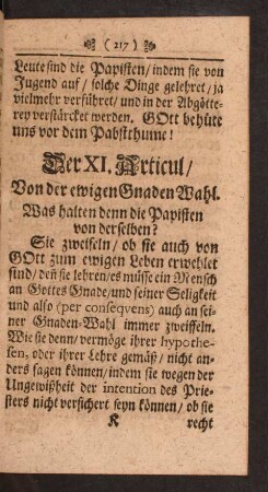 Der XI. Articul/ Von der ewigen Gnaden Wahl.