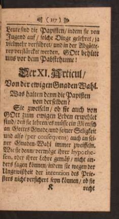 Der XI. Articul/ Von der ewigen Gnaden Wahl.