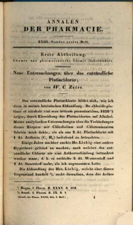 Annalen der Pharmacie, 23. 1837