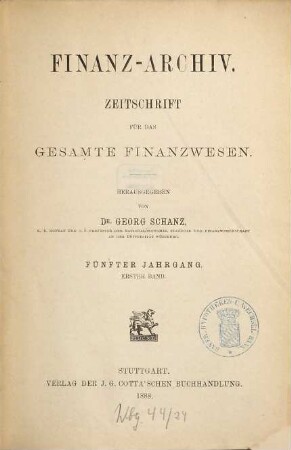 FinanzArchiv : European journal of public finance. 5,[1]. 1888