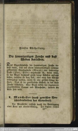 Fünfte Abtheilung. Die sammtartigen Zeuche und das Weben derselben
