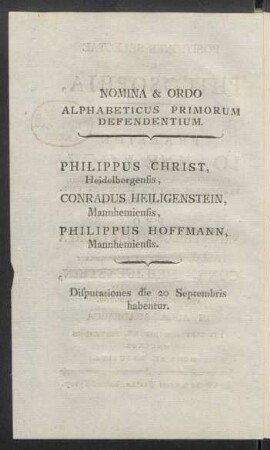 Nomina & Ordo Alphabeticus Primorum Defendentium