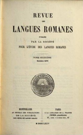 Revue des langues romanes. 8, 8. 1875