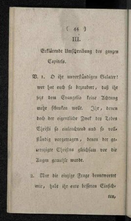 III. Erklärende Umschreibung des ganzen Capitels.