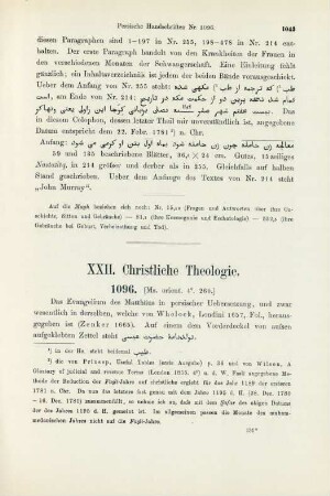 XXII. Christliche Theologie