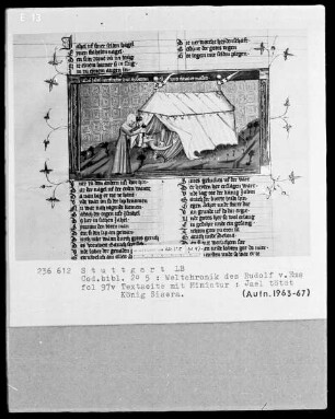 Weltchronik des Rudolf von Ems — Jael tötet König Sisera, Folio 97verso