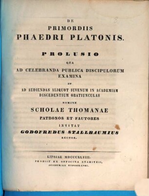Oratio qua ad sacra anniversaria Scholae Thomanae ... celebranda ... invitat, 1848