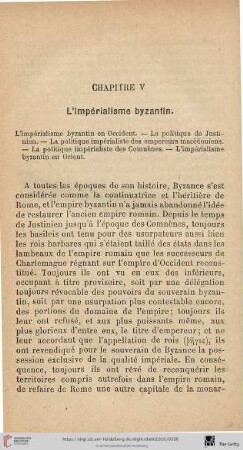 Chapitre V: L'impérialisme byzantin