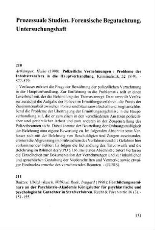 131-148, Prozessuale Studien. Forensische Begutachtung. Untersuchungshaft