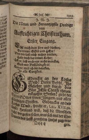 Die Neun und Zwantzigste Predigt vom Auffrichtigen Christenthum.