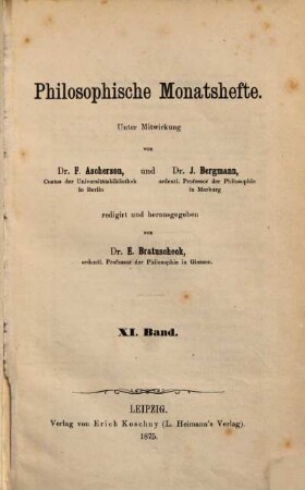 Philosophische Monatshefte. 11 (1875)