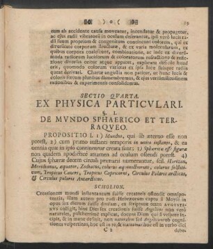 Sectio Quarta. Ex Physica Particulari
