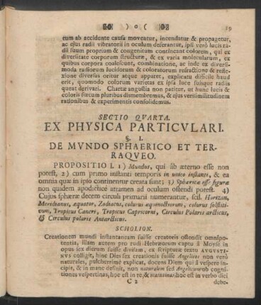 Sectio Quarta. Ex Physica Particulari