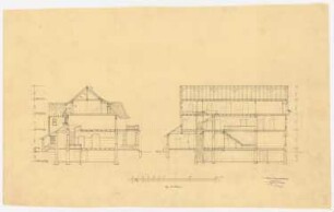 Landhaus Ferdinand Springer, Berlin-Wannsee: Längsschnitt, Querschnitt 1:100