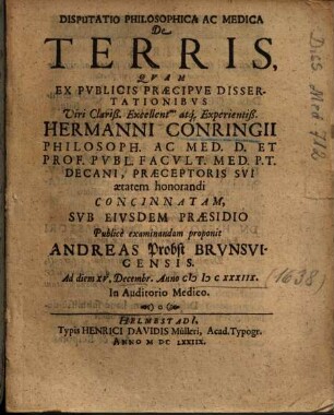 Disputatio Philosophica Ac Medica De Terris