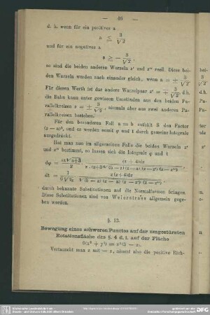 §. 13. Bewegung eines schweren Punctes auf der umgestürzten Rotationsfläche des §. 4 d.i. auf der Fläche