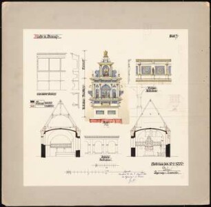 Kirche, Demnitz/Mark Umbau: 2 Querschnitte, Ansichten und Details von Empore und Altar 1:100, 1:30, 1:20