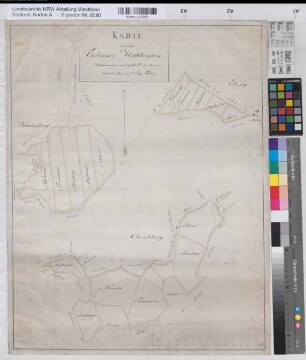 Eisborn (Balve), Karte der Eisborner Waldungen, kolorierte Zeichnung, Altsignatur Landsberg-Velen Nr. 574