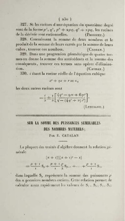 Sur la somme des puissances semblables des nombres naturels.